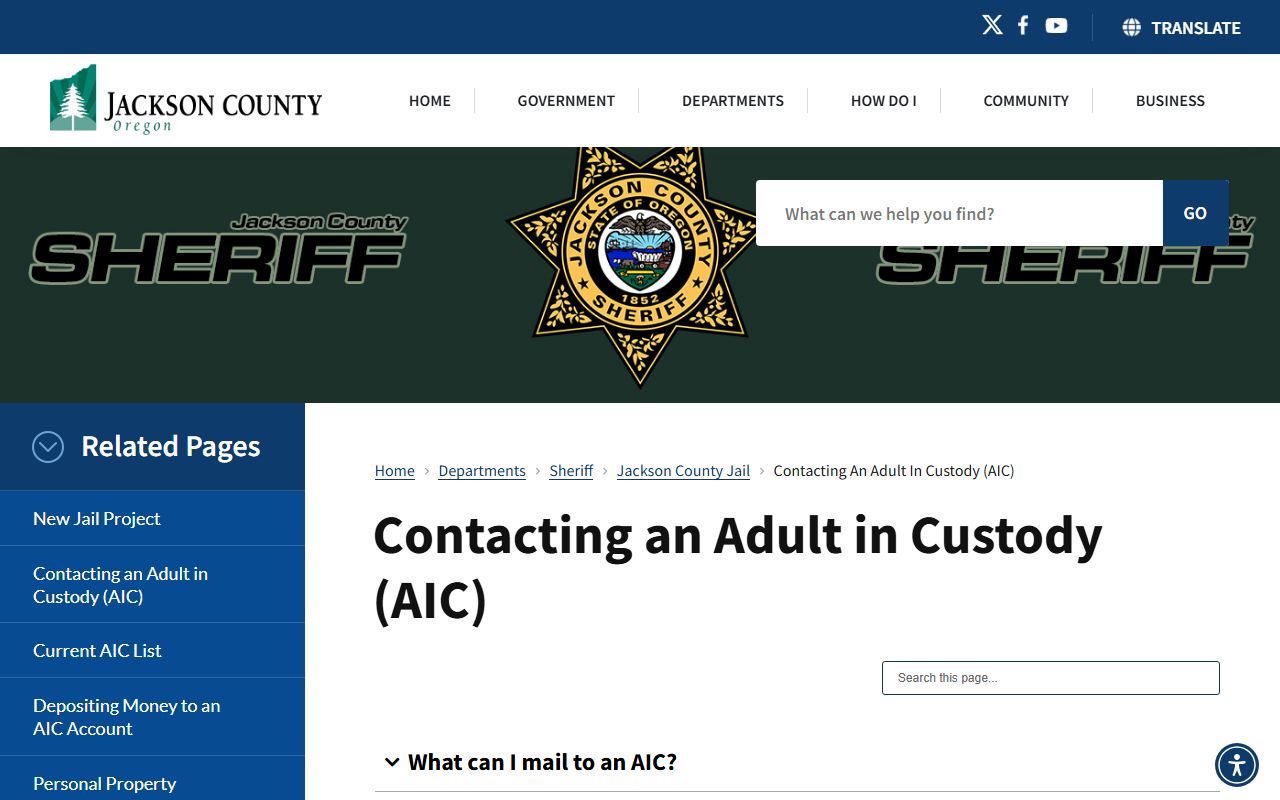 Jackson County Jail mail and book rules page