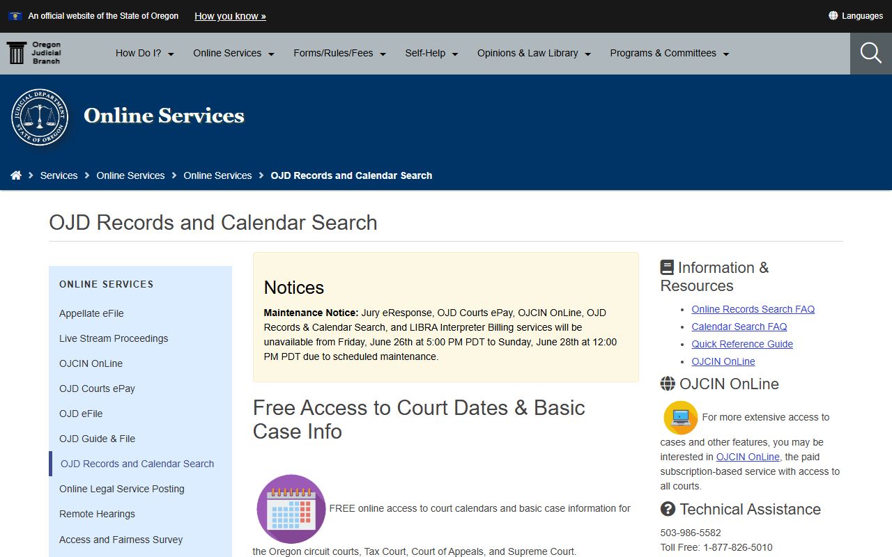 Jackson County court records after arrest OJD records and calendar search